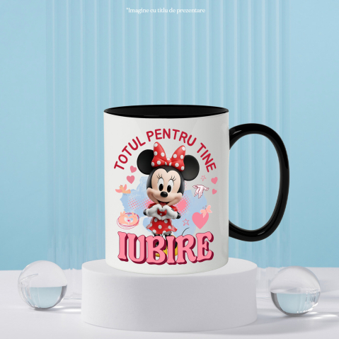 Cana Cu Minnie Mouse, Iubire, Dragoste, Afectiune, Inima Ceramica, 330ML, cu Maner Negru [2]