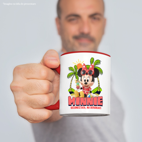Cana Cu Minnie Mouse la Plaja – Soare si Palmieri Ceramica, 330ML, cu Maner Rosu [1]