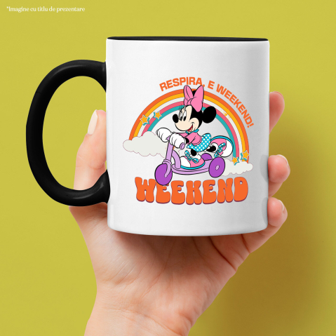 Cana Cu Minnie Pe Scuter Prin Orasul Vesel Ceramica, 330ML, cu Maner Negru [1]