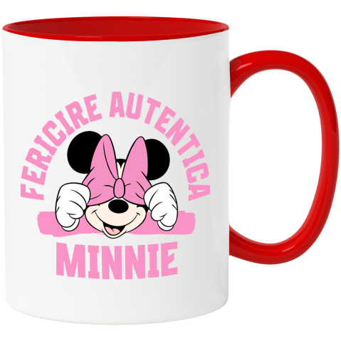 Căni - Cana Cu Minnie, prințesa ce aduce bucurie Ceramica, 330ML, cu Maner Rosu
