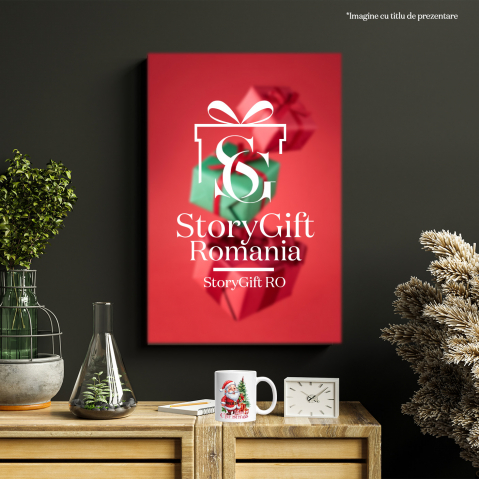 Cana cu Mos Craciun aducand cadouri cu mesajul "Merry Christmas", Craciun fericit, ilustratie, iarna, brad, daruri cu Maner Alb [3]