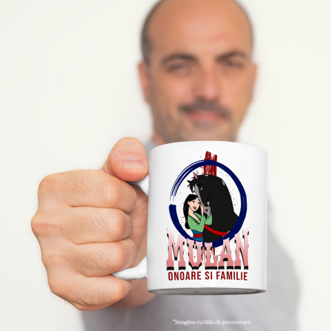 Cana Cu Mulan cu calul - Curaj pe doua picioare si patru copite Ceramica, 330ML, cu Maner Alb [1]