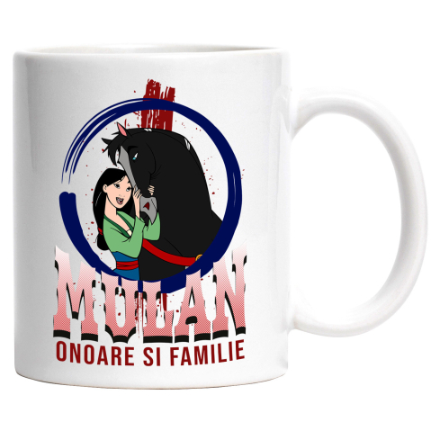 Desene Animate - Cana Cu Mulan cu calul - Curaj pe doua picioare si patru copite Ceramica, 330ML, cu Maner Alb