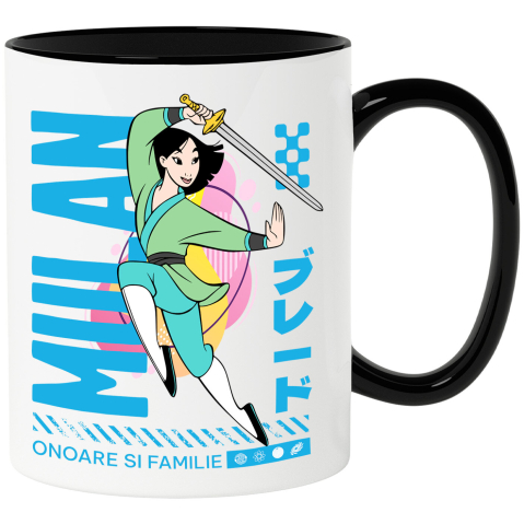 Desene Animate - Cana Cu Mulan - Lupta pentru onoare si familie Ceramica, 330ML, cu Maner Negru