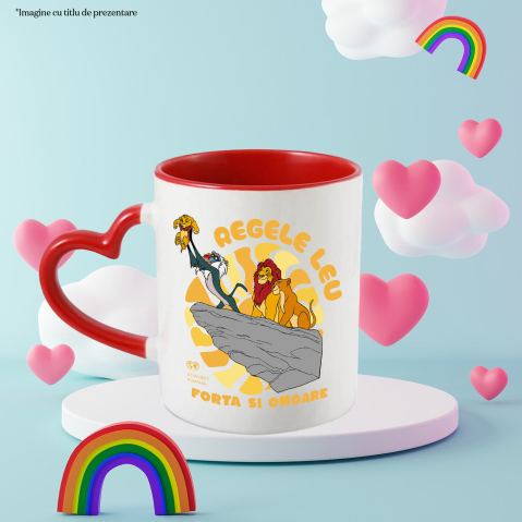 Cana Cu Musafa , Simba si Rafiki-povestea Familiei Ceramica, 330ML, cu Maner Inima Rosie [2]