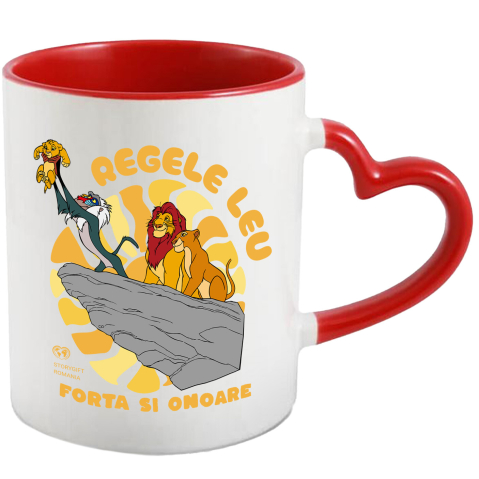 Căni - Cana Cu Musafa , Simba si Rafiki-povestea Familiei Ceramica, 330ML, cu Maner Inima Rosie