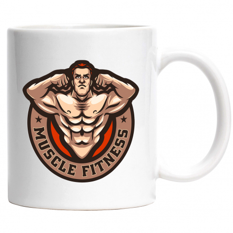 Maner Alb - Cana Cu Muscle Fitness, Emblema, Muschi, Barbat, Stele, Gym, Multicolor 330 ml, Ceramica cu Maner Alb