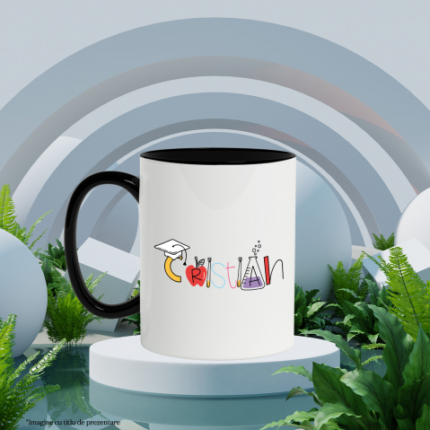 Cana Cu Numele Cristian, si Mesaj Amuzant, Curios, Sociabil, Galagio, 330ml, Ceramica cu Maner Negru [2]