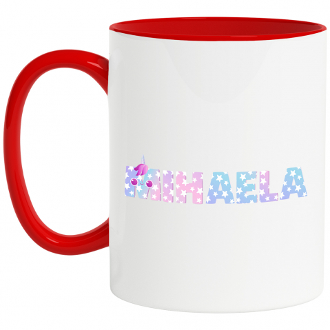 Maner Rosu - Cana Cu Numele Mihaela, Unicorn, Printesa, Fairytale, Dragut, 330ml, Ceramic cu Maner Rosu