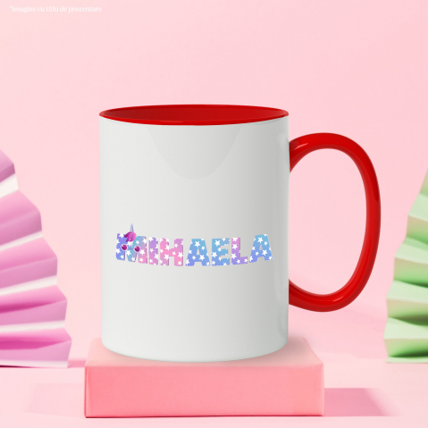 Cana Cu Numele Mihaela, Unicorn, Printesa, Fairytale, Dragut, 330ml, Ceramic cu Maner Rosu [2]