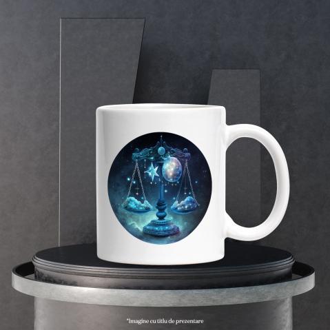Cana cu o balanta | ilustratie | zodie | nori | cerc | astral | cer | pace | armonie | 330ml | Ceramic cu Maner Alb [2]
