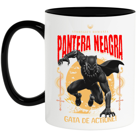 Căni - Cana Cu Pantera Neagră - Aventuri Regale în Lumea Disney Ceramica, 330ML, cu Maner Negru