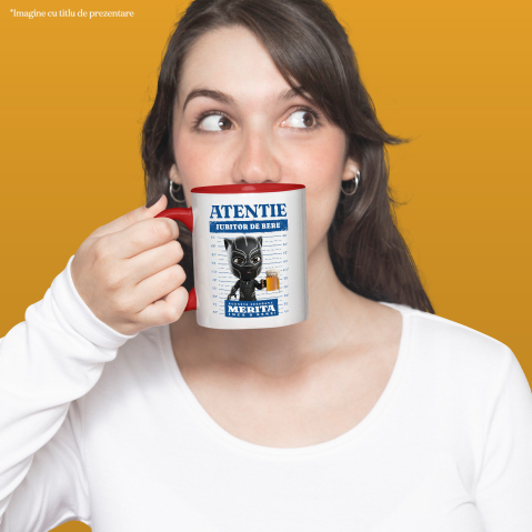 Cana Cu Pantera Neagră: Cadou si Bere pentru Momente de Neuitat Ceramica, 330ML, cu Maner Rosu [1]