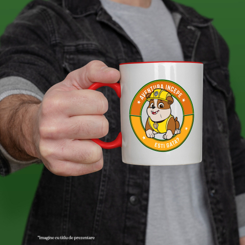 Cana Cu Patrula Catelusilor Rubble - Salvari și constructii cu Rubble Ceramica, 330ML, cu Maner Rosu [1]