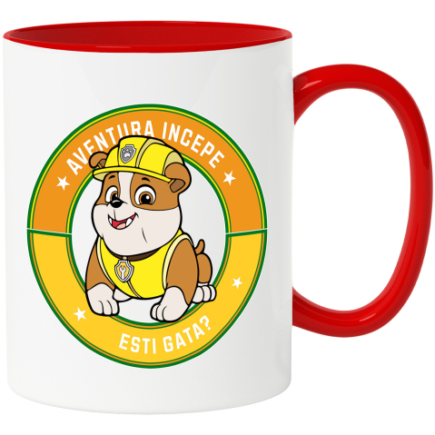 Desene Animate - Cana Cu Patrula Catelusilor Rubble - Salvari și constructii cu Rubble Ceramica, 330ML, cu Maner Rosu