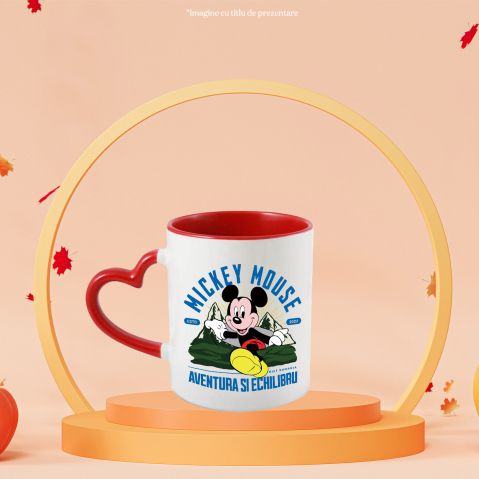 Cana Cu Pe Carari Montane cu Mickey Mouse Ceramica, 330ML, cu Maner Inima Rosie [1]