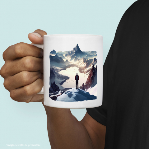 Cana Cu Peisaj, Munte, Lac, Zpada, Iarna, Drumet, Multicolor 330 ml, Ceramica cu Maner Alb [2]