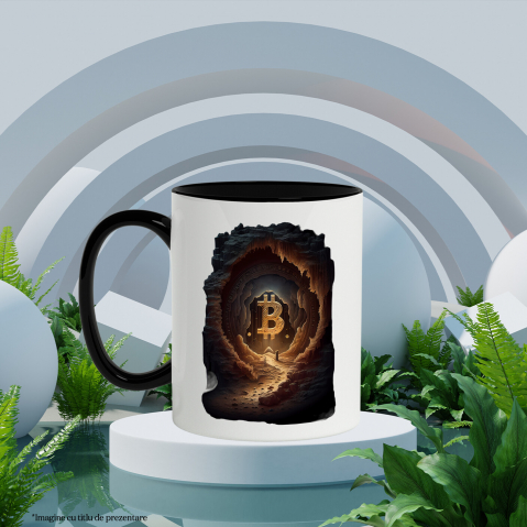 Cana Cu Pestera, Bitcoin, Crypto, Abstract, Financiar, Multicolor 330 ml, Ceramica cu Maner Negru [1]