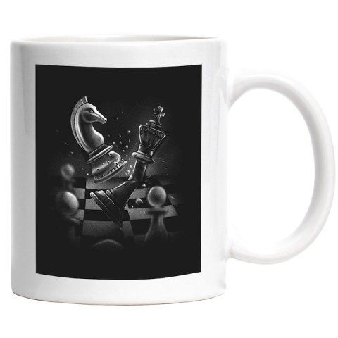 Maner Alb - Cana Cu Piese De Sah, Jocul Mintii, Alb Negru, Iubitorii De Sah, 330 ml,   cu maner Alb