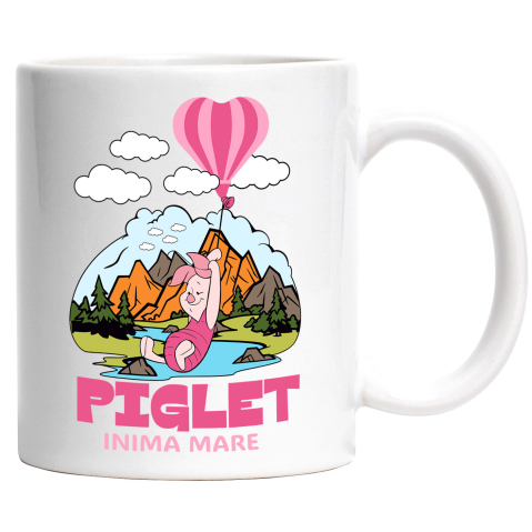 Desene Animate - Cana Cu Piglet - Micutul care face lumea mai frumoasa Ceramica, 330ML, cu Maner Alb