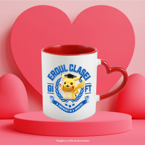 Cana Cu Pikachu La Scoala: Puterea Prieteniei Ceramica, 330ML, cu Maner Inima Rosie [2]