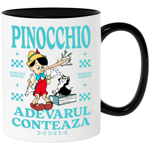 Desene Animate - Cana Cu Pinocchio si pisica - Un baiat de lemn si o pisica la fel de isteata Ceramica, 330ML, cu Maner Negru