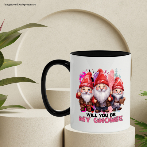 Cana cu pitici cu mesajul "Will you be my gnomie", caciuli, Valentine's Day, ilustratie, iubire, dragoste, vei fi iubita mea, afectiune cu Maner Negru [2]