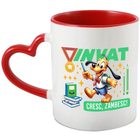 Educatie - Cana Cu Pluto: Curaj, Invataturi Si Zambete Ceramica, 330ML, cu Maner Inima Rosie