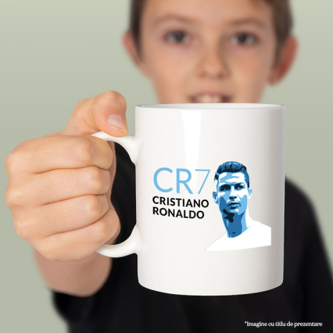 Cana Cu Portret Cristiano Ronaldo, Jucator Football Cunoscut, Real Madrid, Sport De Echipa, 330 ml,   cu maner Alb [2]