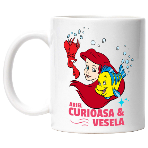 Desene Animate - Cana Cu Povesti Sub Apa cu Ariel si Pestele Ceramica, 330ML, cu Maner Alb