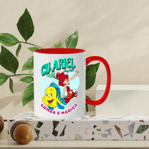 Cana Cu Prietenia dintre Ariel si Flounder Ceramica, 330ML, cu Maner Rosu [2]