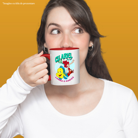 Cana Cu Prietenia dintre Ariel si Flounder Ceramica, 330ML, cu Maner Rosu [1]