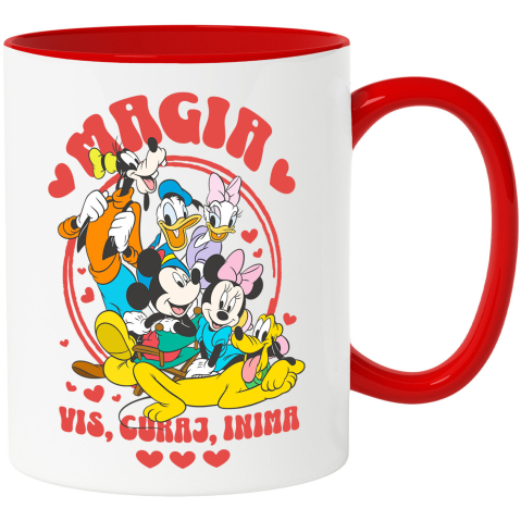 Valentine's Day - Cana Cu Prietenii Lui Mickey Mouse – Distractie Garantata Ceramica, 330ML, cu Maner Rosu