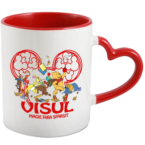 Căni - Cana Cu Prietenii lui Winnie – Distractie si Joaca Ceramica, 330ML, cu Maner Inima Rosie