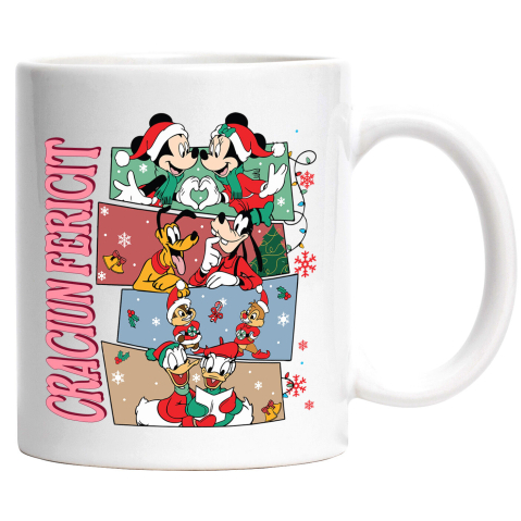 Craciun - Cana Cu Prietenii Mickey Mouse Cadru Plin de Rasete, Ceramica, 330ML