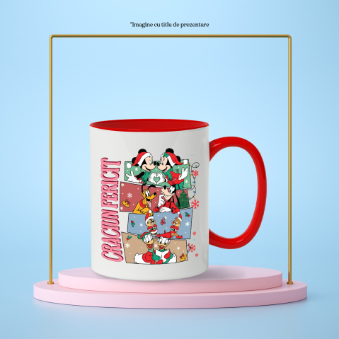 Cana Cu Prietenii Mickey Mouse Cadru Plin de Rasete Ceramica, 330ML, cu Maner Rosu [2]