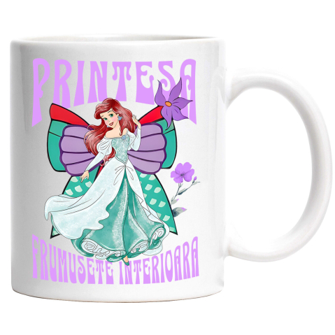 Desene Animate - Cana Cu Printesa - Ariel Mica Sirena: Magia Oceanului Ceramica, 330ML, cu Maner Alb
