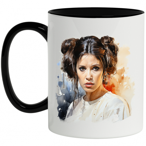 Maner Negru - Cana Cu Printesa Leia, Sci Fi, Jedi, Star Wars, Lider, Portret, Multicolor 330 ml, Ceramica cu Maner Negru