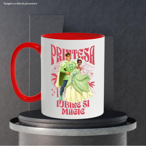 Cana Cu Printesa - Tiana si Broscoiul – Transformarea Magica Ceramica, 330ML, cu Maner Rosu [2]