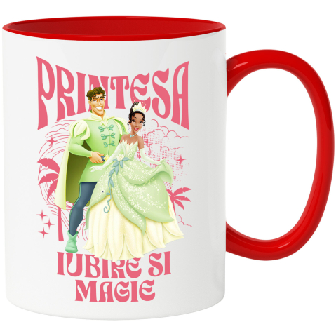 Căni - Cana Cu Printesa - Tiana si Broscoiul – Transformarea Magica Ceramica, 330ML, cu Maner Rosu