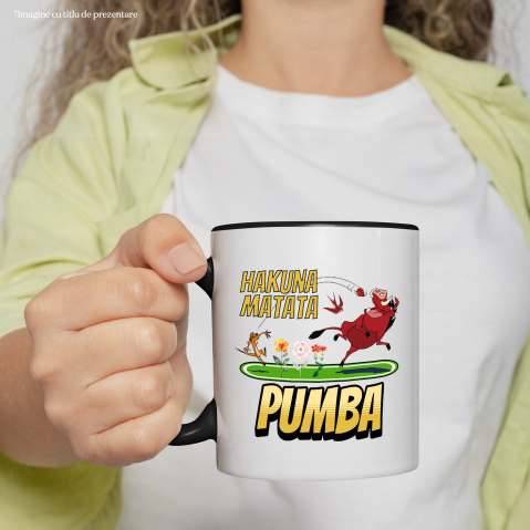 Cana Cu Pumba, îndrăgostit până peste urechi, cu inimioare Ceramica, 330ML, cu Maner Negru [1]