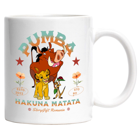 Căni - Cana Cu Pumba si Prietenii – Ziua Magica printre Flori Ceramica, 330ML, cu Maner Alb