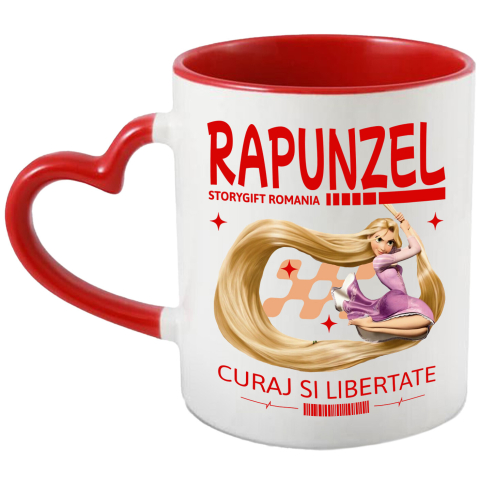 Căni - Cana Cu Rapunzel – Blestemul Parului Fermecat Ceramica, 330ML, cu Maner Inima Rosie