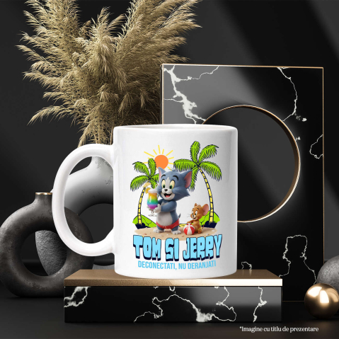 Cana Cu Relaxare la Mare cu Tom and Jerry Ceramica, 330ML, cu Maner Alb [2]