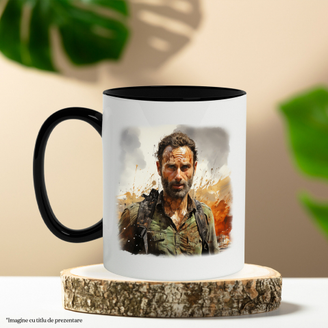 Cana Cu Rick Grimes, The Walking Dead, Serif, Serial, Multicolor 330 ml, Ceramica cu Maner Negru [1]