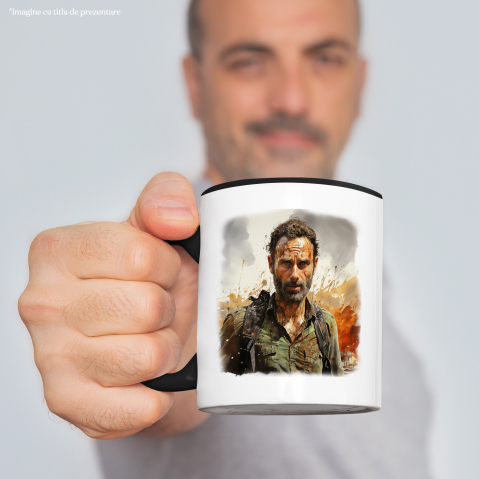 Cana Cu Rick Grimes, The Walking Dead, Serif, Serial, Multicolor 330 ml, Ceramica cu Maner Negru [2]