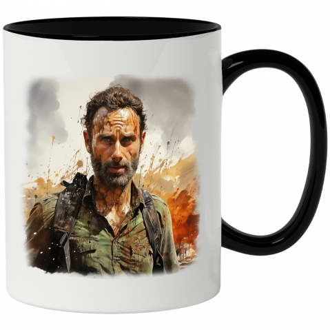 Maner Negru - Cana Cu Rick Grimes, The Walking Dead, Serif, Serial, Multicolor 330 ml, Ceramica cu Maner Negru