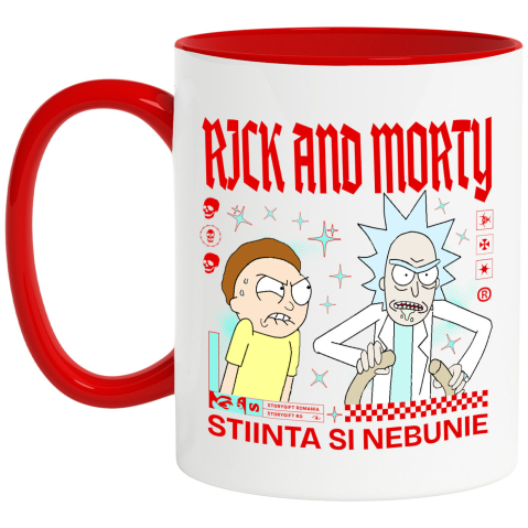 Căni - Cana Cu Rick & Morty Fac Un Nou Experiment Ceramica, 330ML, cu Maner Rosu