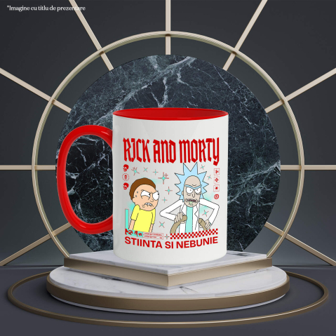 Cana Cu Rick & Morty Fac Un Nou Experiment Ceramica, 330ML, cu Maner Rosu [2]