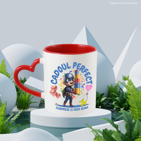 Cana Cu Scutul si Inima - Capitanul America Aniversar Ceramica, 330ML, cu Maner Inima Rosie [1]